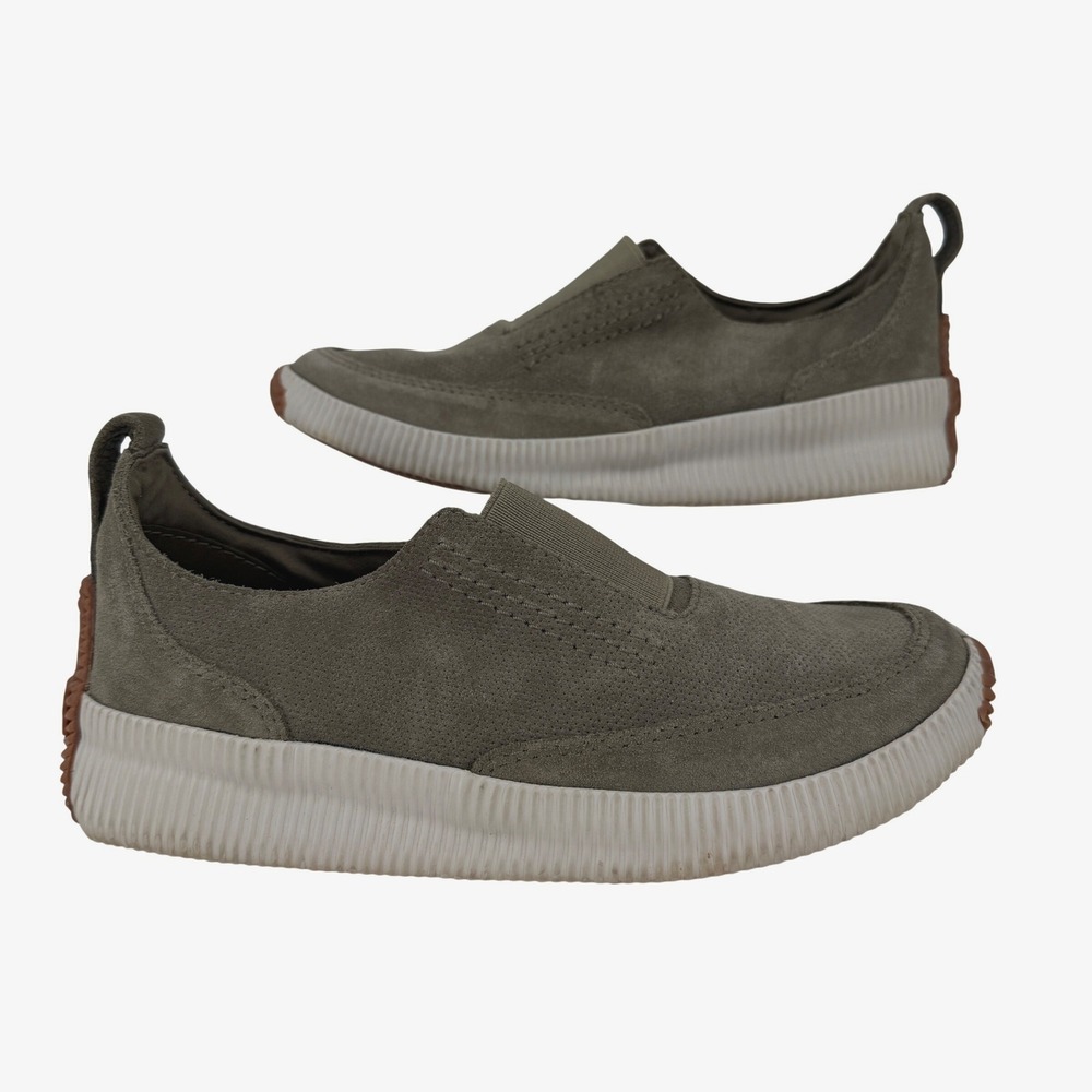 Sorel Out N About Plus Slip On Sneakers Womens 7 Sage Green Suede Scalloped Sole
